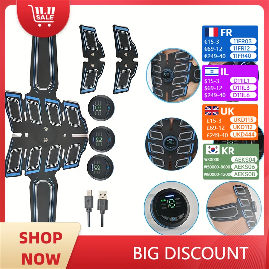 

EMS Fitness Belt: 6 Modes 18 Levels, Rechargeable Muscle Stimulator, Gym/Home Use, Wholesale
