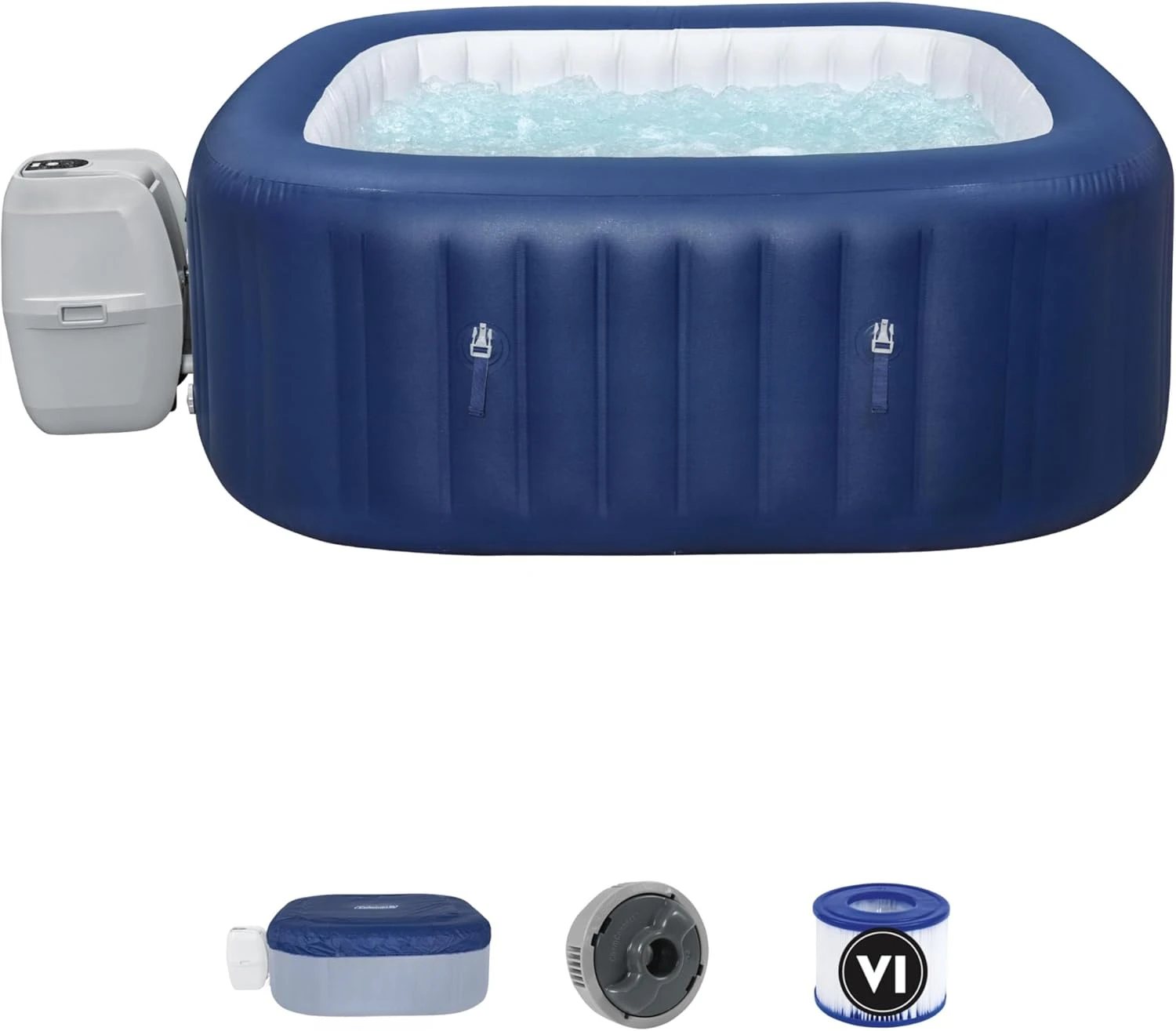 SaluSpa Atlantis AirJet 4 to 6 Person Inflatable Hot Tub Square Portable Outdoor Spa with 140 Soothing Jets with Cover, Blue