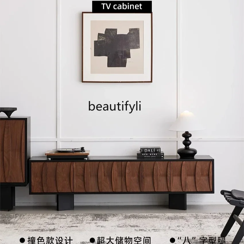 

Walnut Wood Mid-Century Style Small Apartment Living Room TV Cabinet Light Luxury High-End Storage Cabinet