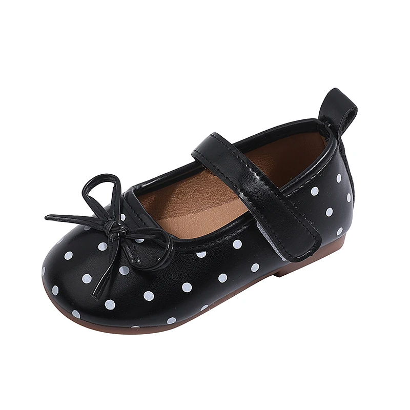 Toddler Girls Polka Dot Mary Jane Shoes, Sweet Bow Decor Princess Flats, Non-Slip Soft Sole Little Kids Casual Dress Shoes