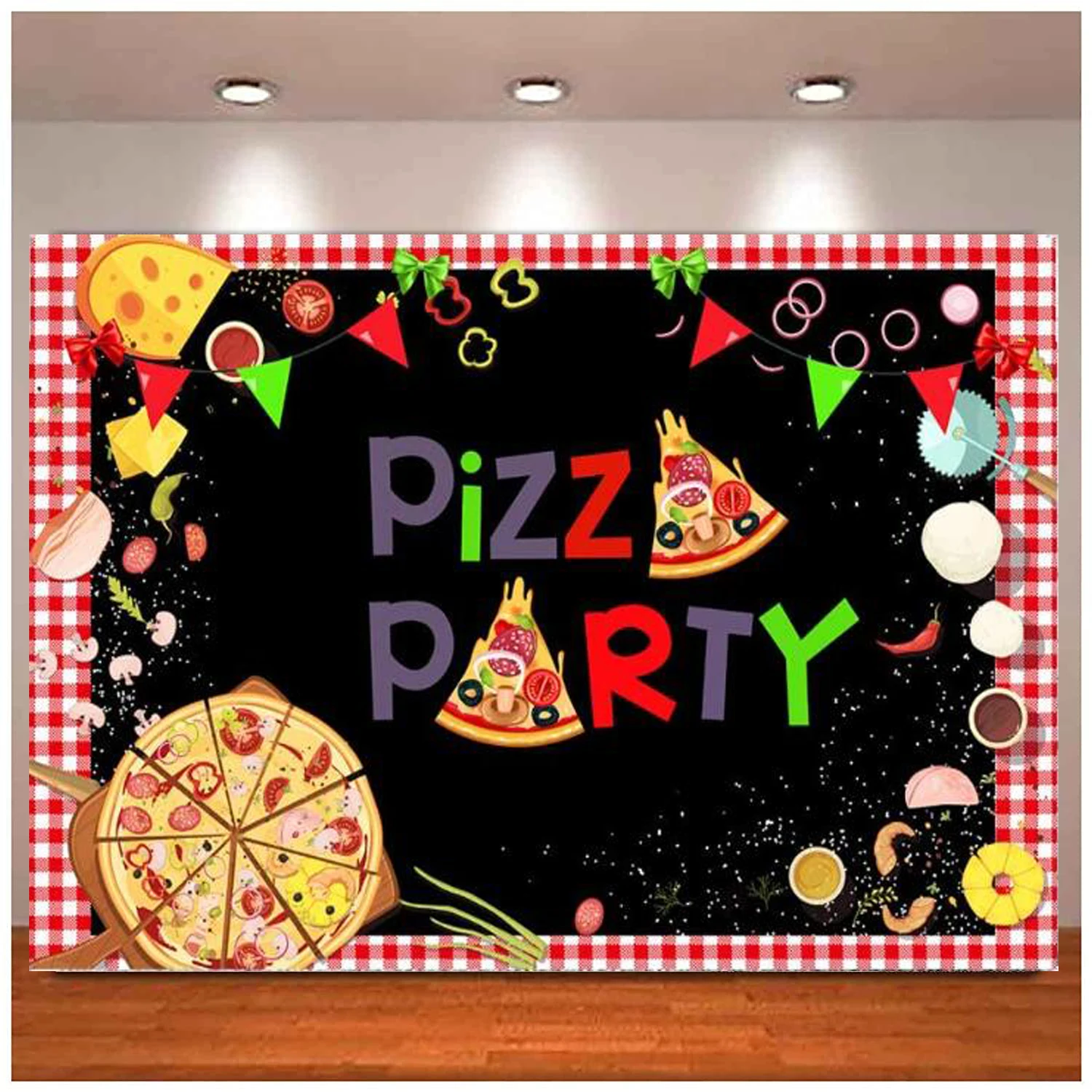 Pizza Party Photo Backdrop Kids Cooking Theme Birthday Party Banner Decor Dessert Children Baby Shower Newborn Red Background