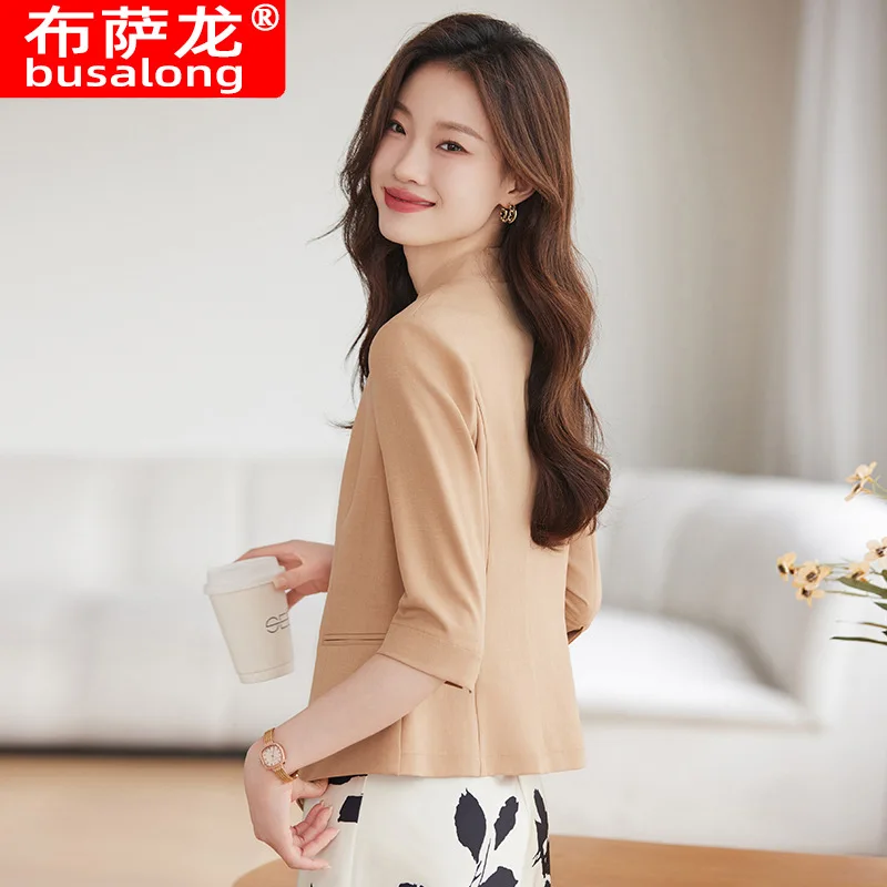 2025New بدلة على الموضة بلوزة نسائية غير رسمية منتصف الأكمام المهنية سترة صغيرة رسمية المرأة سترة واحدة Workwear881