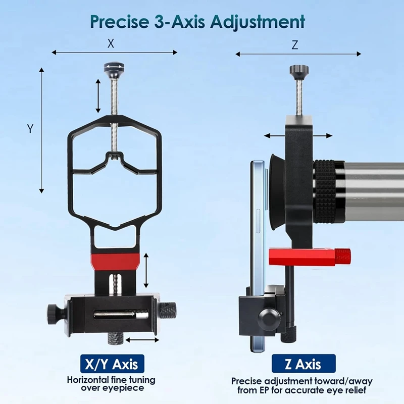 Universal Phone Scope Digiscope Adapter Metal Telescope Mount 3Axis Smartphone Holder for Spotting Scope with Remote