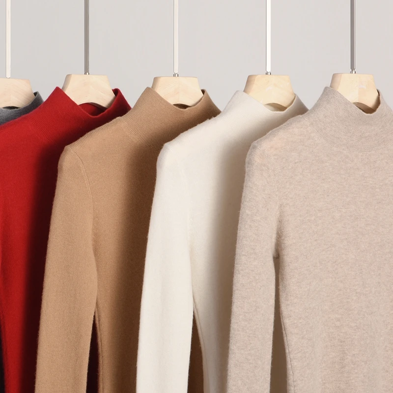 Vrouwen 100% Kasjmier Slanke Trui Mock Hals Trui Herfst Winter Eenvoudige Basic Fijne Kasjmier Truien Zachte Warme Kleding Tops