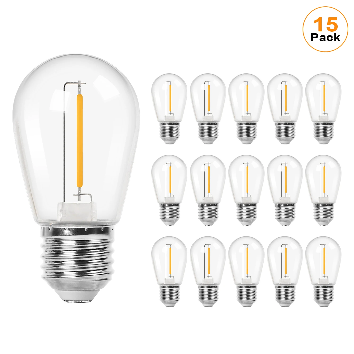 S14 1W LED-snaarlampen gelijk aan 11W E27-basis Vintage Edison Plastic Waterdicht Buiten Vervang lamp Feest Bruiloft Decor
