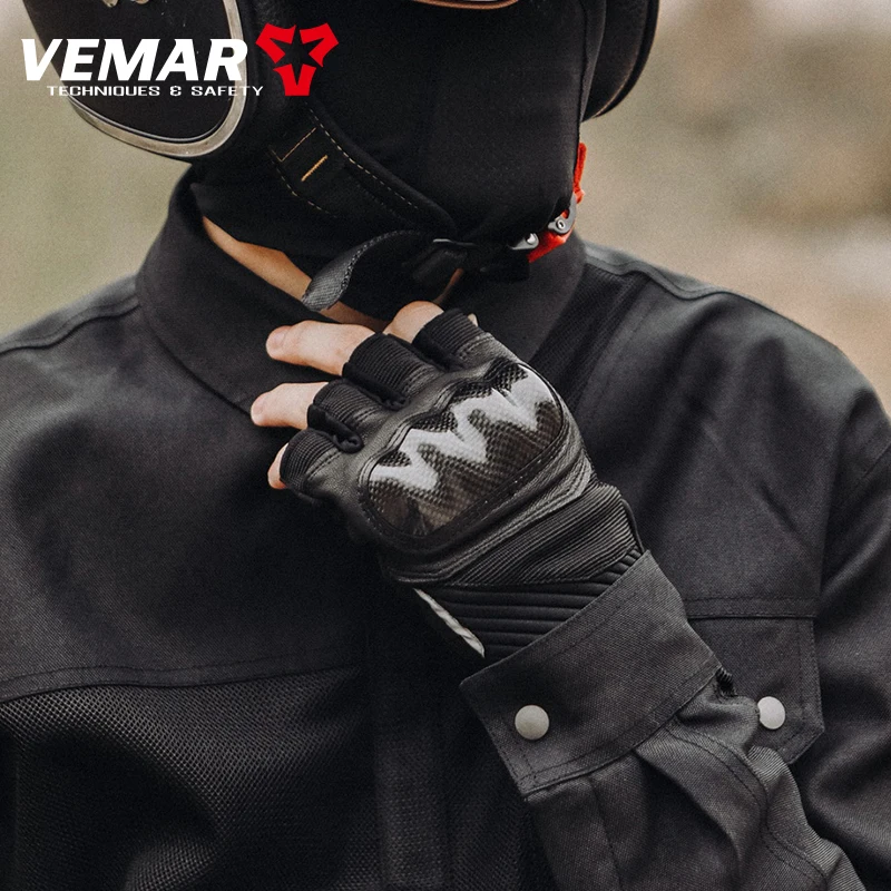 

For VEMAR Summer Motorcycle Leather Gloves Half Finger Breathable Motorcycle Gloves Cycling Gloves Guantes Moto Black