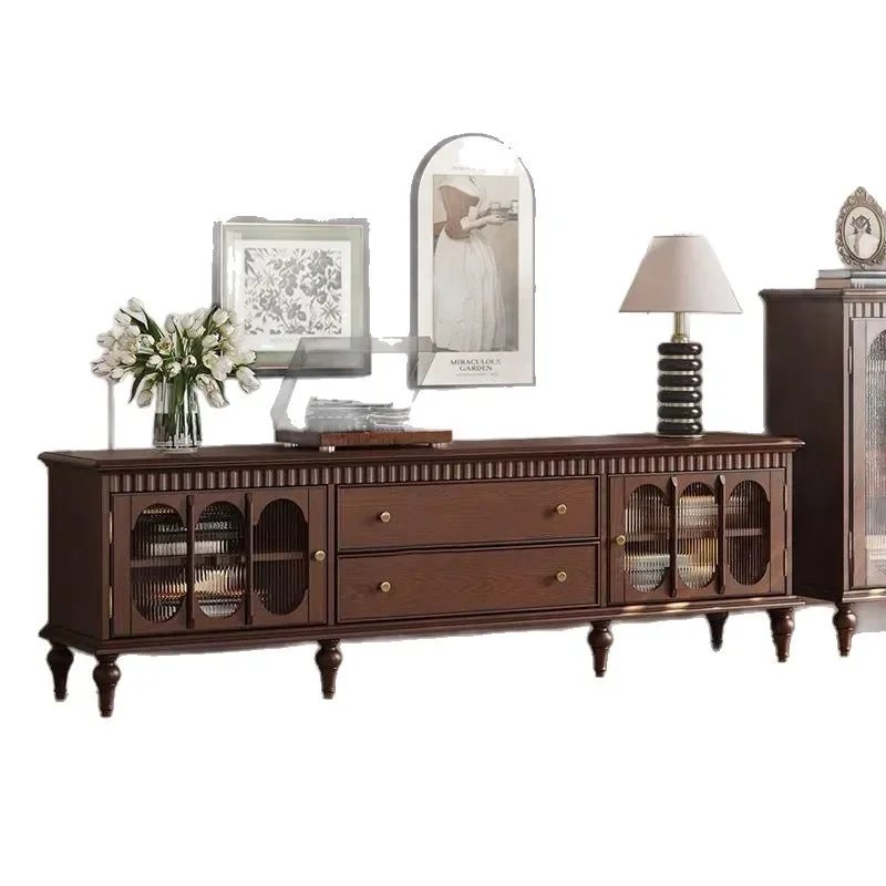 Retro Solid Wood TV Stand for Living Room Small Apartment Mid Century Modern Media Console Storage Cabinet Sideboard Locker