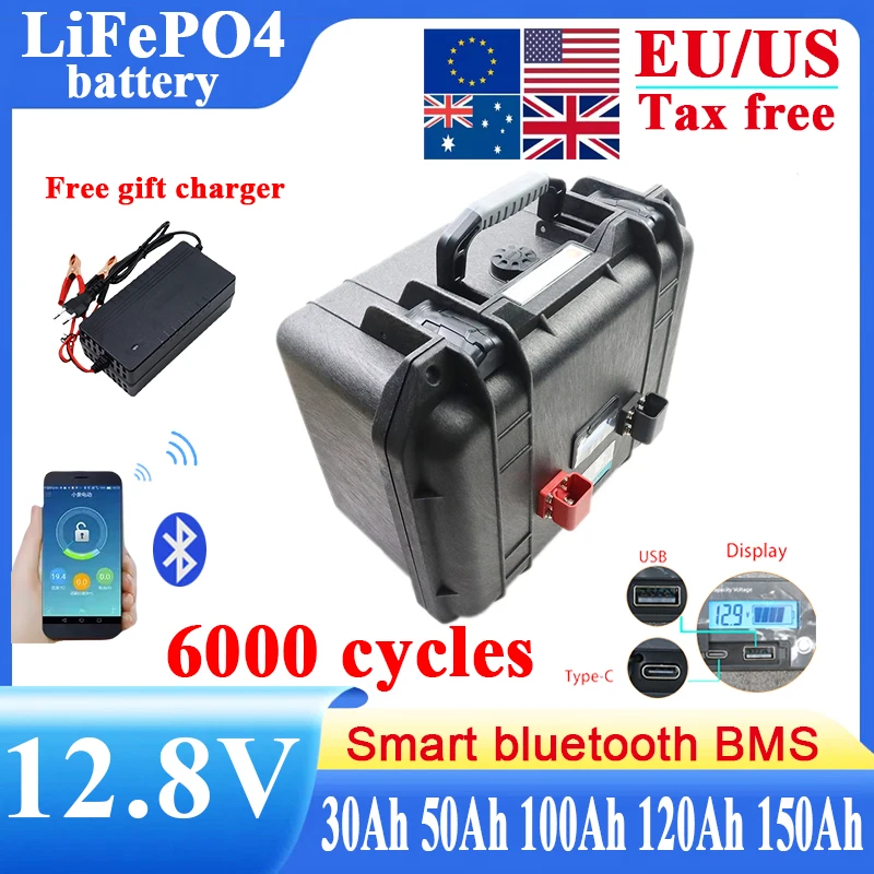 

LiFePO4 12V 30Ah 50Ah 100Ah 120Ah 150Ah Lithium Iron Phosphate Battery Bluetooth BMS 6000 Cycle for RV Campers Golf Cart Solar