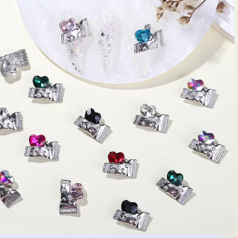 10 Stuks 3d Kleurrijke Candy Hart Diamant Nail Art Legering Nail Charms Diy Decoraties Kawaii Flatback Steentjes Accessoires