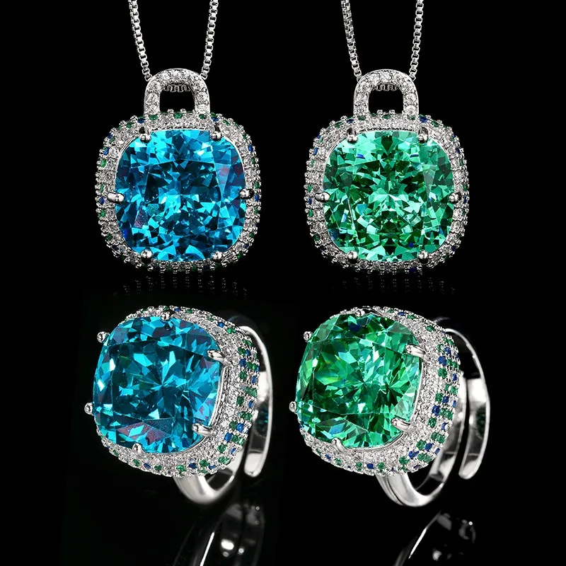 

Роскошное квадратное зеленое циркониевое ожерелье, комплект колец, женские персонализированные украшения для свадебного торжества, помолвки, подарок на день Святого Валентина