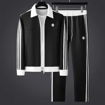 Abbigliamento da uomo Primavera e autunno Moda di alta qualità Risvolto Abito casual Abito di pantaloni a due pezzi di abbigliamento sportivo di lusso leggero e bello