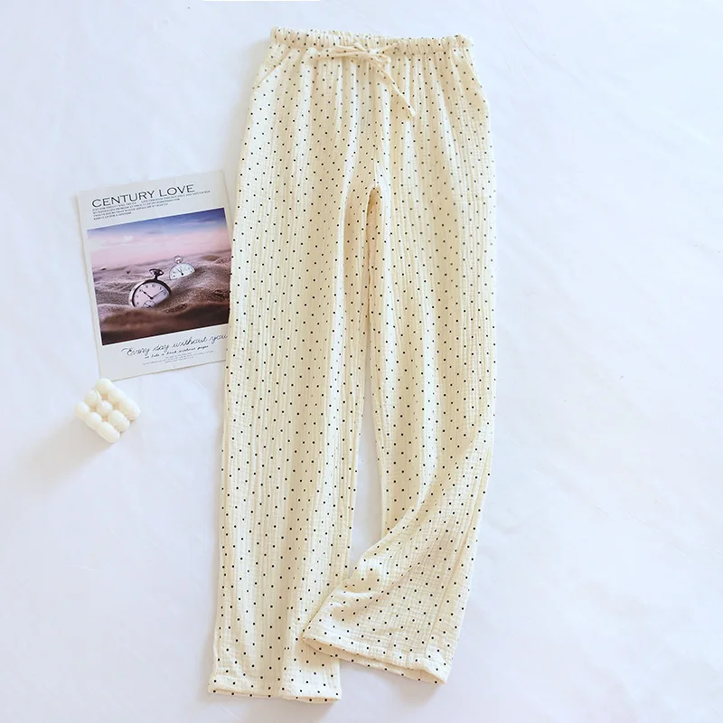 2024 Japanese New Spring/Summer Pajama Pants Women\'s Pure Cotton Crepe Dotted Pants Loose Size Cute Ladies Home Pants Thin Style