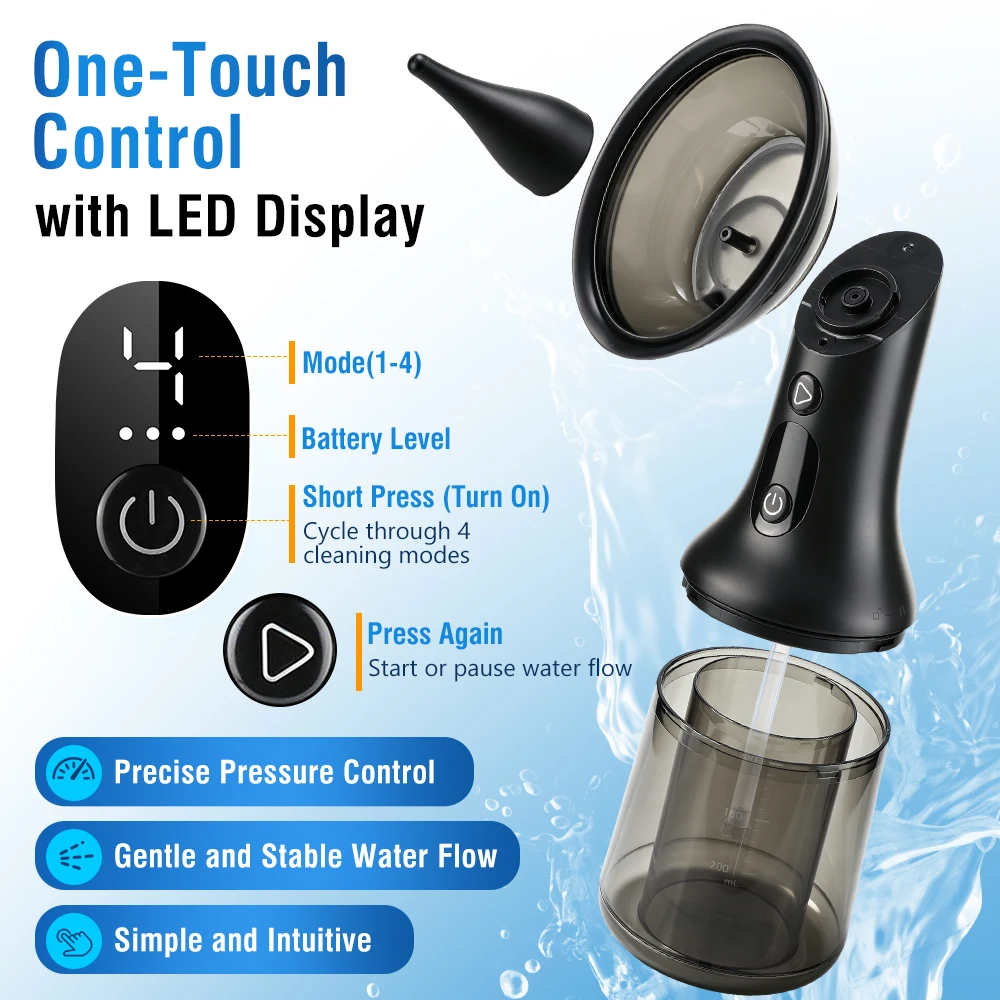 電動耳洗浄器-デュアルポンプ-4モード、充電式耳洗浄器-ledディスプレイ、自動パルス耳洗浄器-家庭用-日常用-車用
