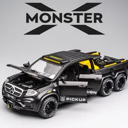 1/28 Benzs X-CLASS EXY 6X6 Pickup Simulation Alloy Car Modle Metal Toy Car Sound Light Pull Back Model Toys For Boys Light Toys