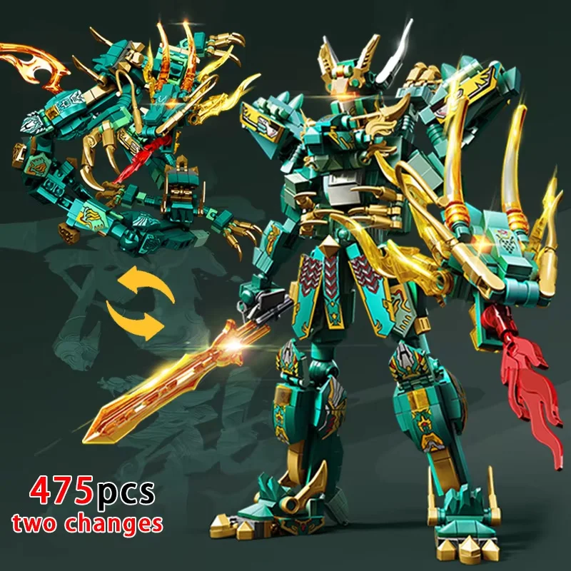 MOC – blocs de construction à deux animaux/Robot transformants, Kits assemblés pour garçons, oiseau vermillon/tigre/dragon Mecha, modèle de briques, jouets cadeaux