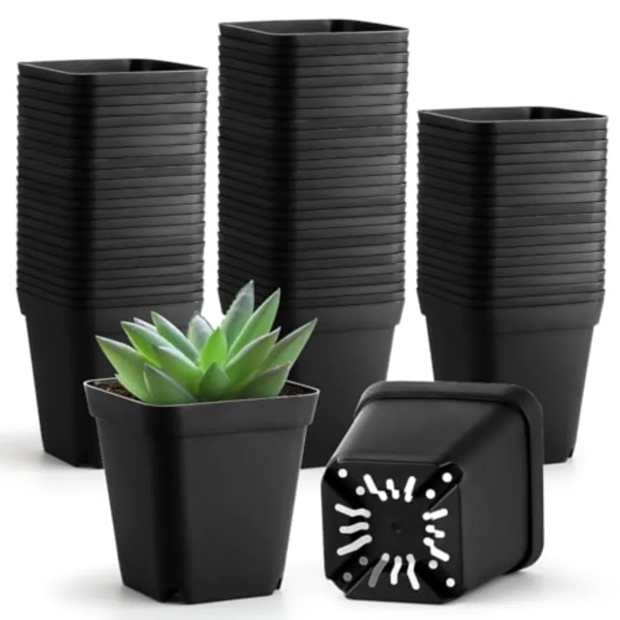 

Small Plant Pots 3.5 Inch 120 Pcs Nursery Pots with Drainage Holes Durable Plastic Succulents Pots for Seedlings Cuttings Bla