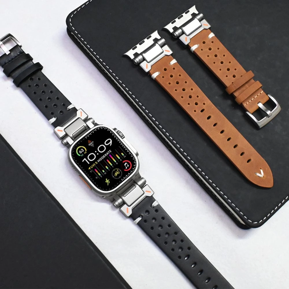 

Leather Band for Apple Watch Ultra 49mm 45mm 44mm 46mm Belt for IWatch Series 10 9 8 7 6 5 4 Se Mens Luxury Wristband Bracelet