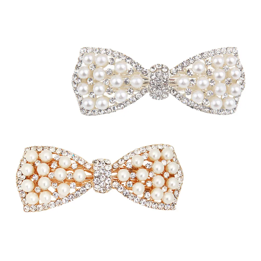 

2Pcs Pearl Bowknot Hair Clips Rhinestone Barrette Women Accessory Party Daily Wear Bow Hair Clips Rhinestone Bow Hairpin