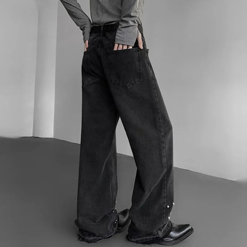 WVGA Broek Lente Herfst Nieuwe Man Tide High Street Y2K Zware Parel Decoratie Trendy Design Niche Chic Rechte Jeans Ins W11862