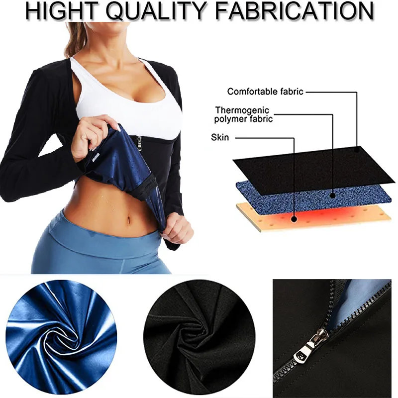 Guudia Waist Trainer Suit Zipper Long Sleeve Shirts Fat Burn Corsets Slimming 5 Times Sweat Hot Sweating Corset Top Heat Trap