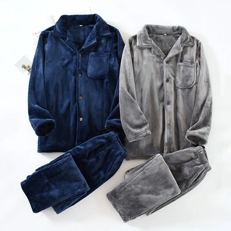 Mens Casual Plush Two Piece Sets 2025 Winter Homegown Outerwear and Soft Velvet Pants Suit Male Sleep Tracksuits Set New