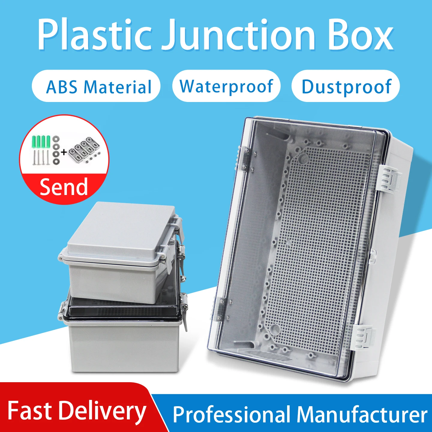 

IP66 Waterproof Transparent Cover Enclosure Juction Box ABS Plastic Outdoor Power Distribution Box Electronic Instrument Case