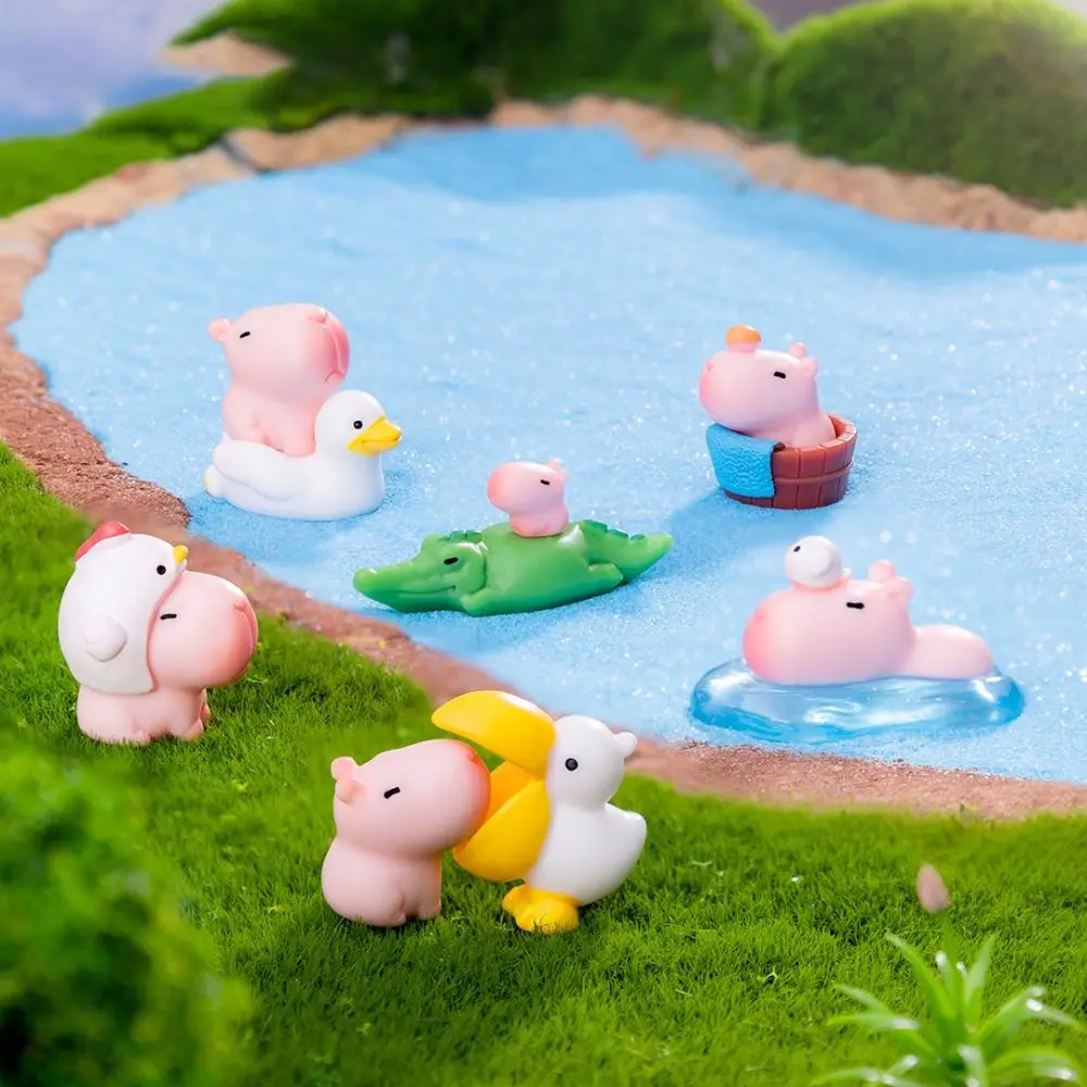 Hars Cartoon Capibara Standbeeld Roze Diy Speelgoed Miniatuur Capibara Beeldjes Auto Ornament Kantoor Thuis Mini Schattige Dieren Beeldje