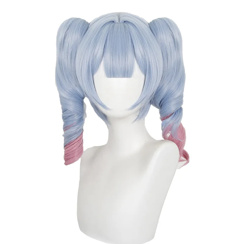 バニーホール コスプレウィッグ リアルな頭皮トップ ヘアピン ダブルテール ツートンウィッグ