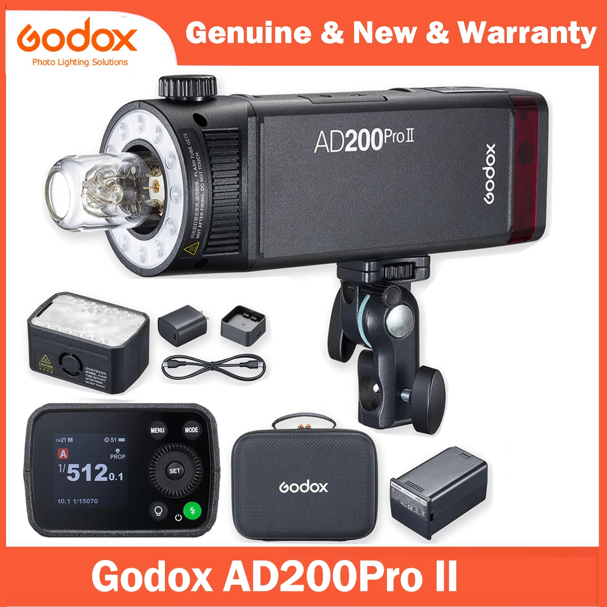 Godox AD200 Pro II Вспышка-стробоскоп 200 Вт 1/8000 HSS 2980 мАч Аккумулятор 2,4G Wireiess X System Двухцветная моделирующая лампа Вспышка Speedlight