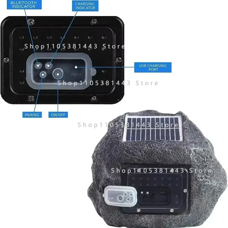 Remote Control USB Sound Box TWS Outdoor Waterproof Solar Charging Wireless Bluetooth Speakers Garden Stone Music Box Rock