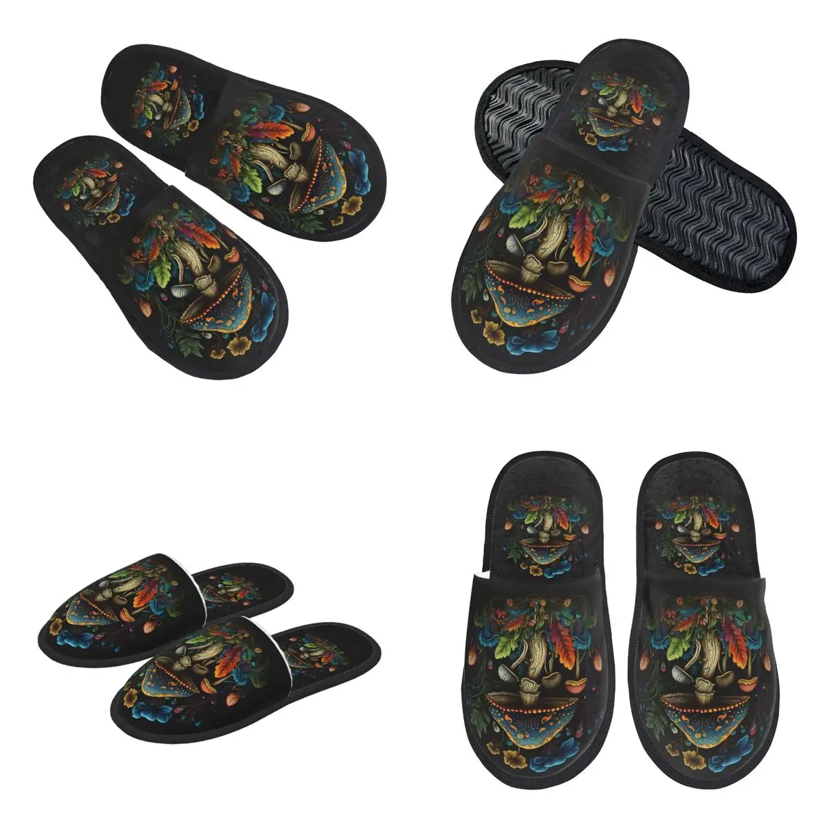 Custom Shroom Dark Trippy Mushroom Slippers Memory Foam Warm Soft Women House Slipper Bedroom Cozy Shoes