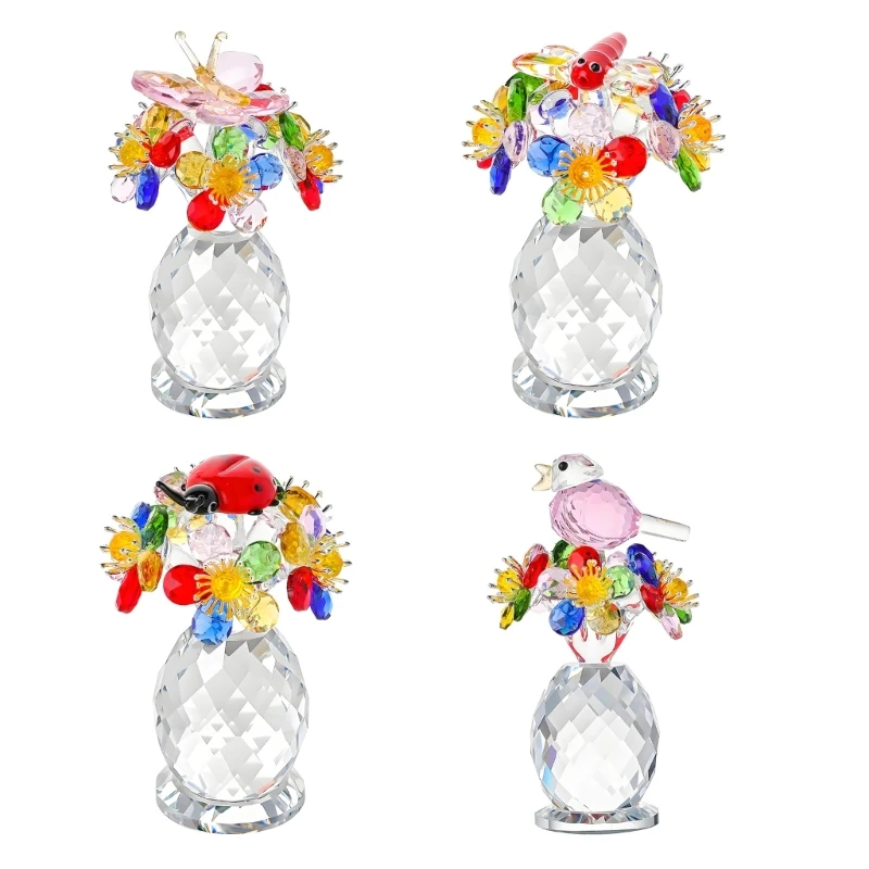 Klare facettierte Kristallblumenfigur für Eingangsregal und Beistelltischdisplay 3XUF – Detail 1