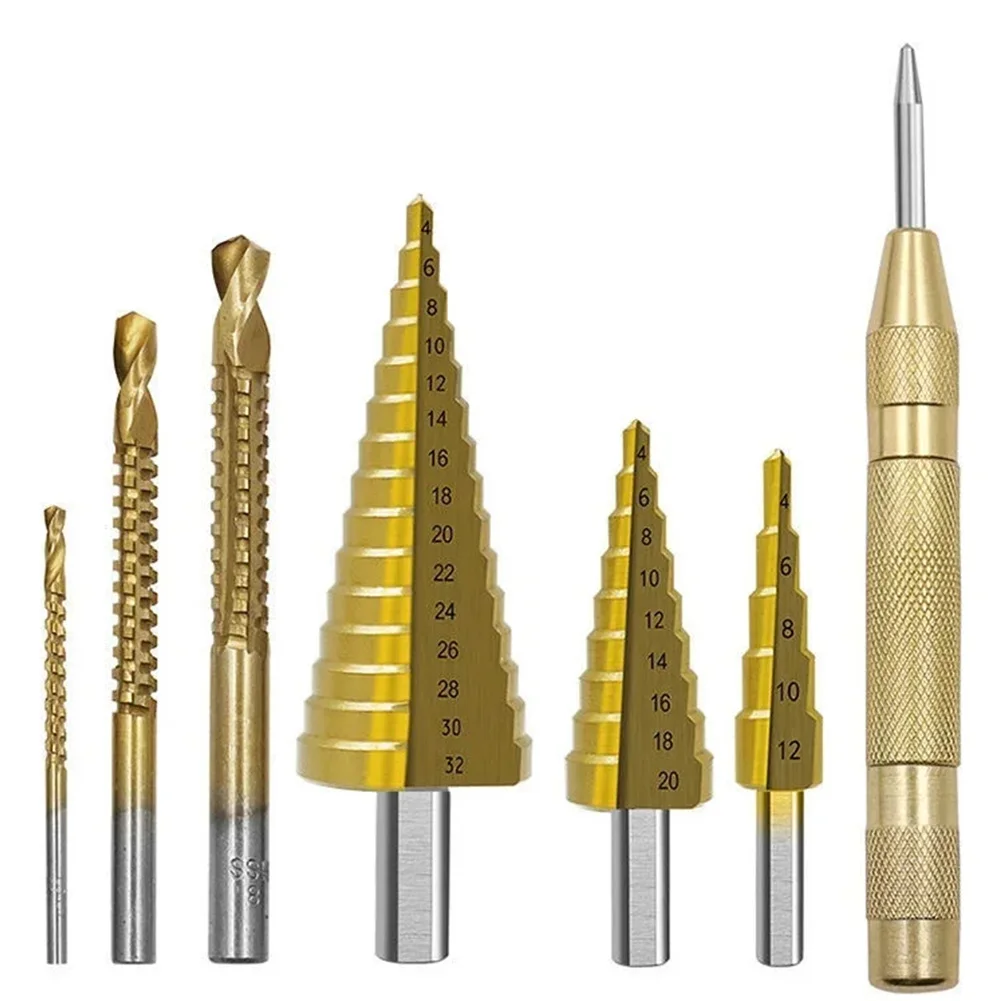 مجموعة منشار لقمة مثقاب متدرج ، قلب أعمال خشبية ، فتاحة ثقب معدنية ، مثقاب مركزي ، قاطع طحن تيتانيوم ، 3 أو 6 أو 50 أو 8 مثقاب ، 4-12 أو 4-20 أو 4-32 في ، 7 #6
