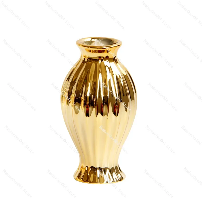 Embossed Golden Vase for Flower Home Decoration Large Statues Tabletop  Europe Wedding Desk Accessories Plant Terrarium Ceramic