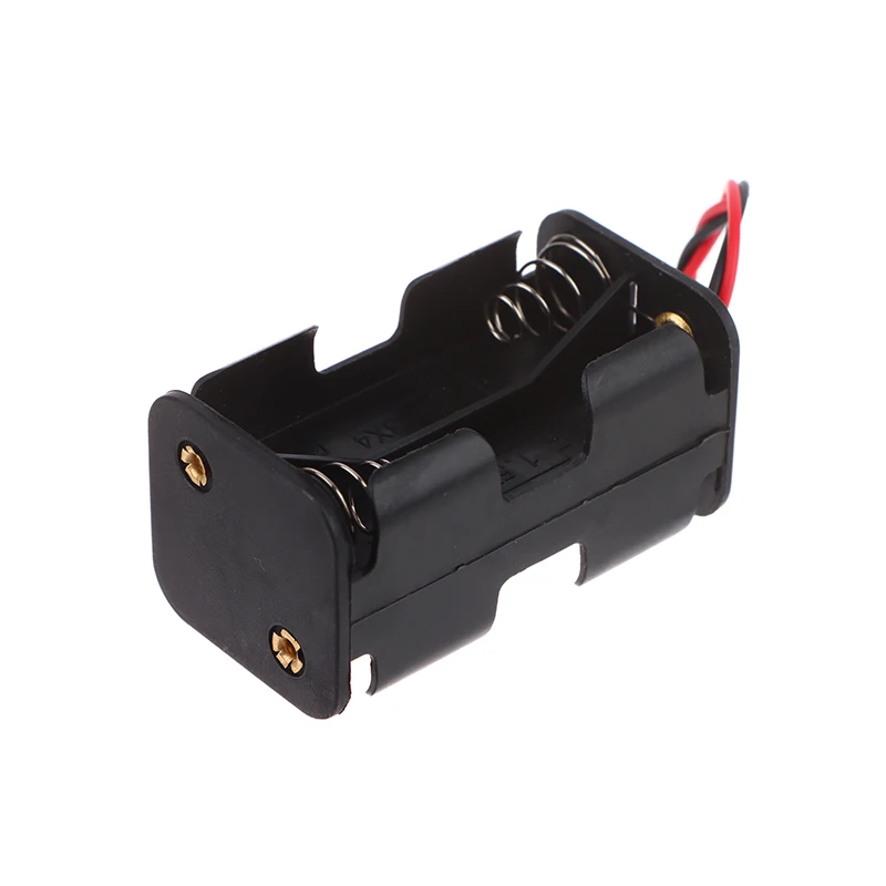 Soporte para pilas AA de alta calidad, 6V, para 4 pilas AA, caja de almacenamiento de plástico negro, estuche para pilas AA de doble capa con cable de conexión -F(x)