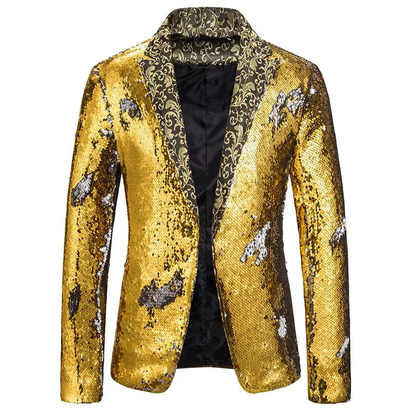 Chaqueta de traje de lentejuelas de lujo y a la moda para hombre, cuello de solapa, diseño Floral, novio, cantante, Anfitrión, escenario, banquete,