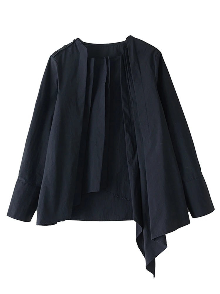 Irregular Pleated White Vintage Shirt Women Spring Autumn New Long Sleeve Loose Casual Blouse Top Fashion Clothing 2026 view 6