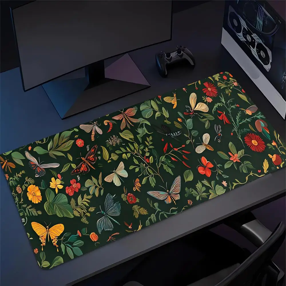 

Botanical Green Floral Plant Mouse Pad Large Desk Pad Non-Slip Gaming accessories Mouse Mat Stitched Edges for Office and Home