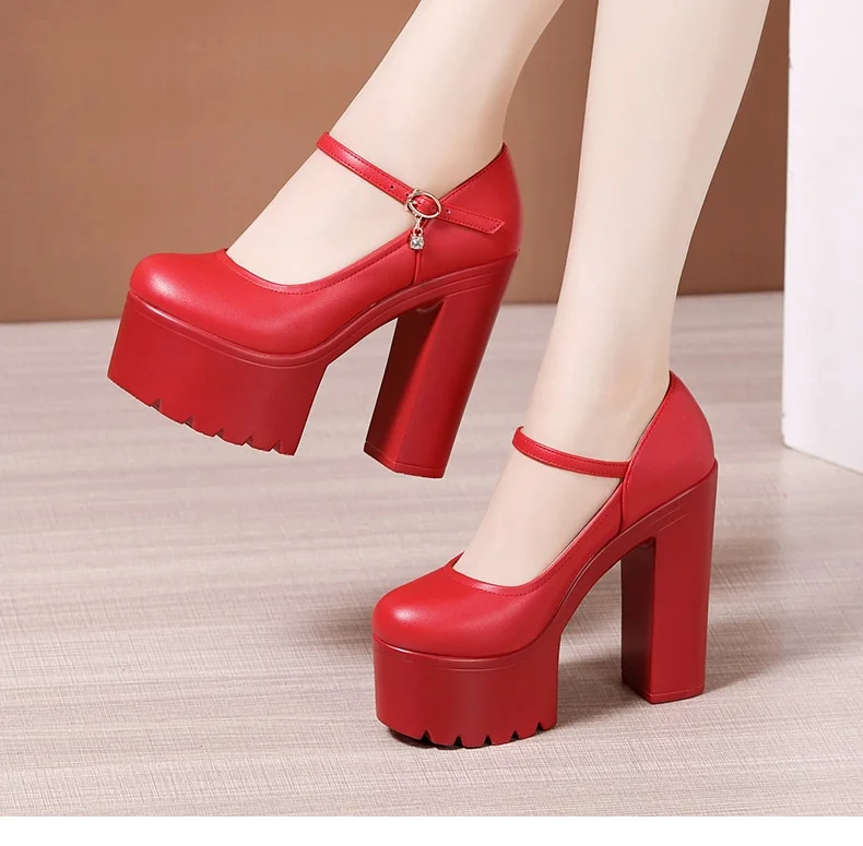 15cm Small Size 32-43 Fashion Red Silver White Wedding Shoes Women Pumps 2026 Fall Block High Heels Shoes Platform Model Partry