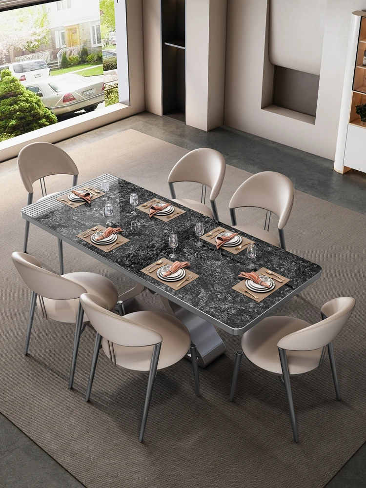 Italian style dining table,chair combination, modern packaged stainless steel simple rectangular dining table for household use