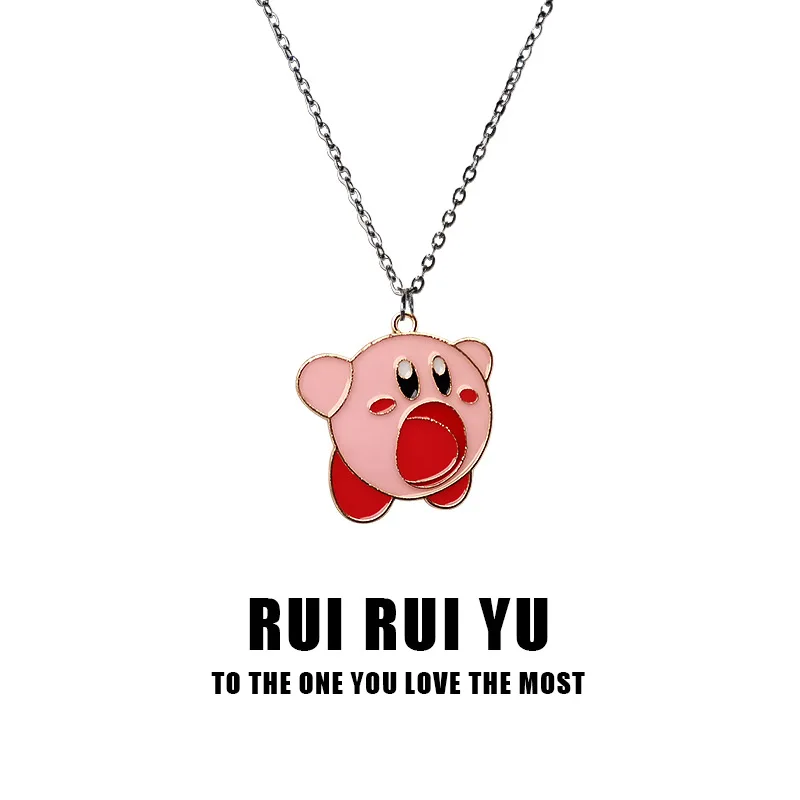 Kawaii Kirby Anime Game Peripheral Necklace Pink Star Kirby Metal Pendant for Girls Funny Modeling Accessories Kid Birthday Gift