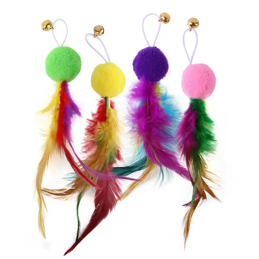 Feather Cat Fishing Toy Plush Ball Playing Toy Pet Teaser Toy Feather Replacement Accessories Cat Supplies