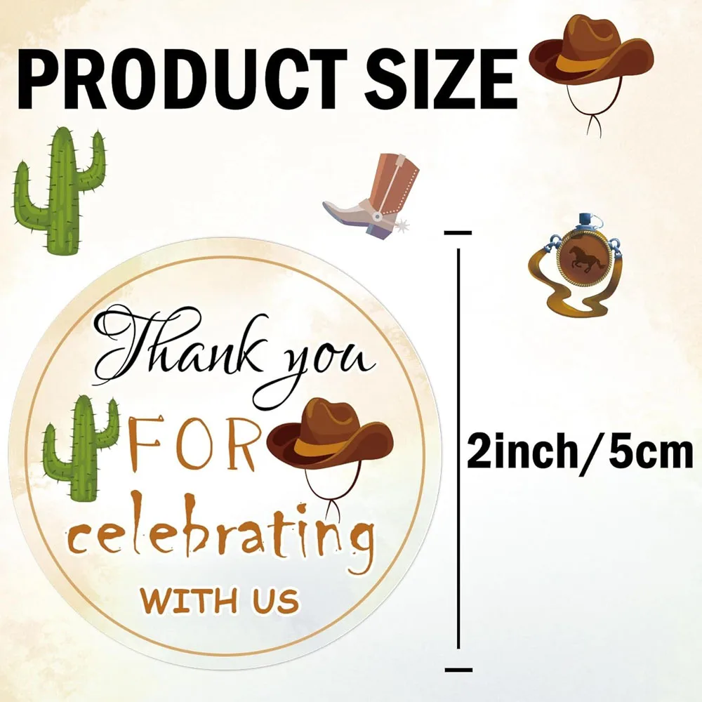 2Inch Cute Cowboy Thank You for Celebrating with Us Sticker Cowboy Western Stickers Cowboy Theme Favors Labels 200Pcs