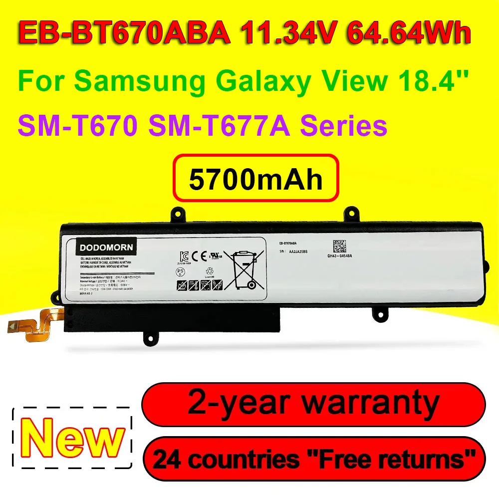 EB-BT670ABA For Samsung Galaxy View 18.4'' SM-T670NZKAXAR SM-T670NZKAXAR SM-T670 SM-T677A Series Laptop Battery 11.34V 64.64Wh