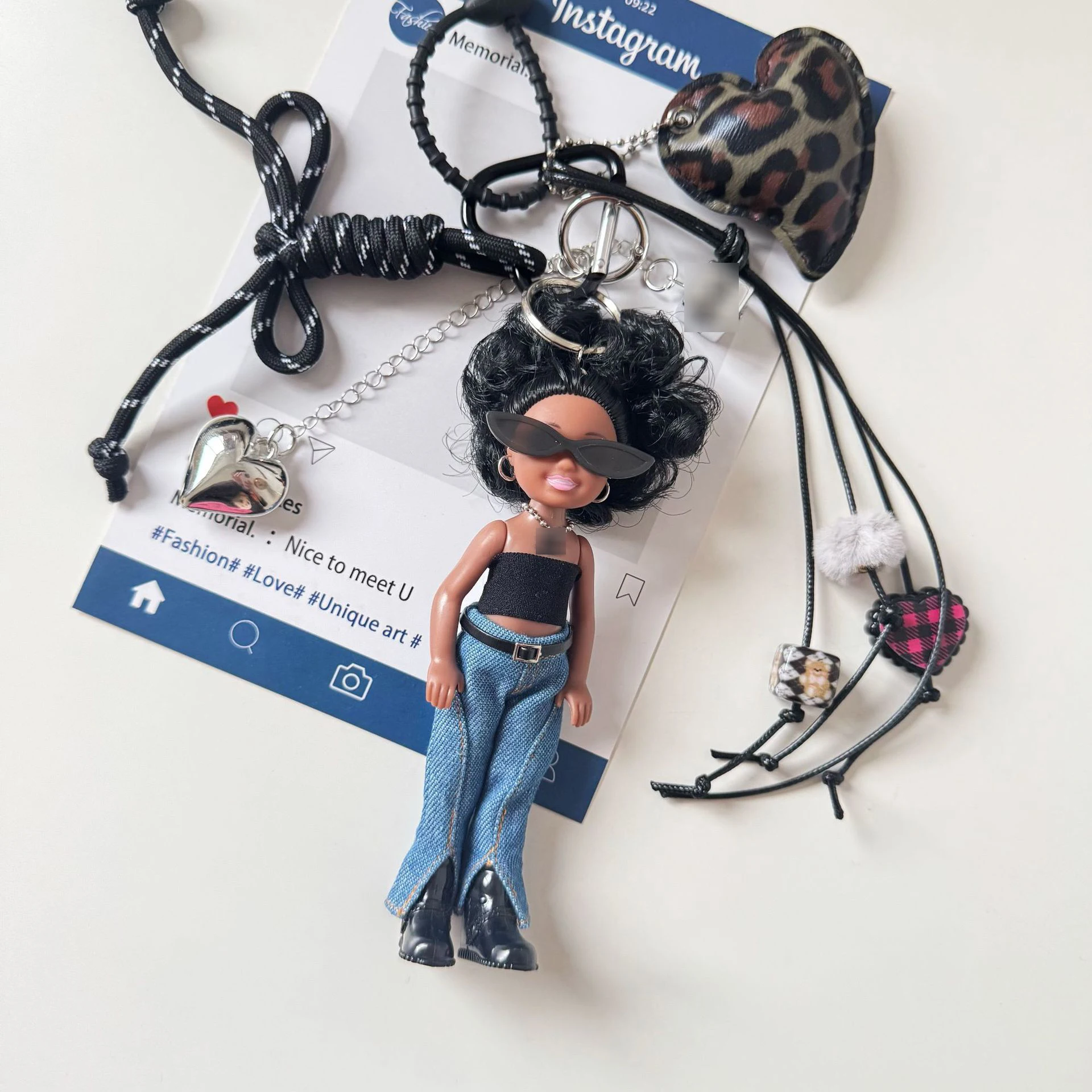 

Korean Version African Black Skin Girl Babi Princess Doll Keychain Pendant Cute BJD Doll Fashion Spicy Girl Doll Backpack Decor