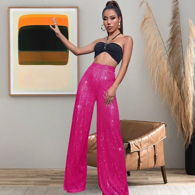 

Women's Fashion Loose Casual Pants Sequined Wide-leg Pants Summer Women's Nightclub Street Fashion Temperament Solid Color Y2k