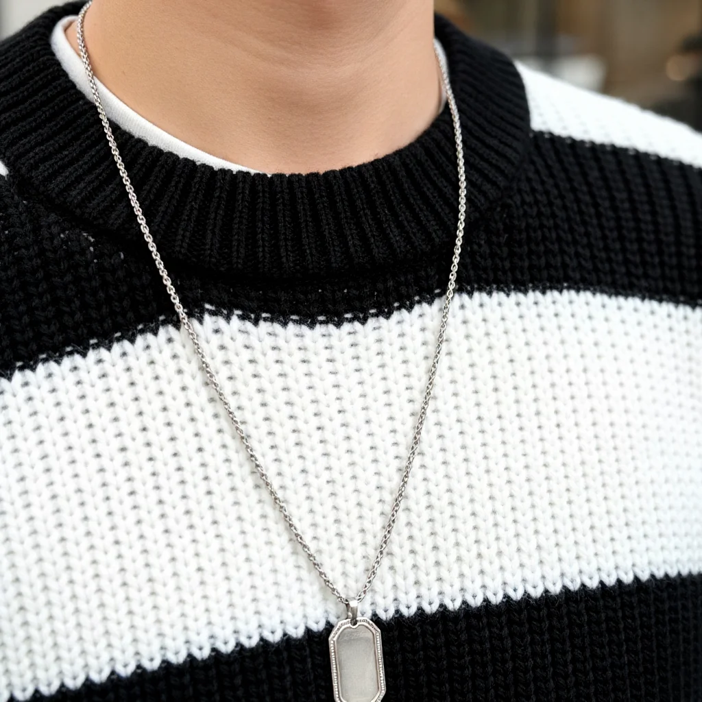 

Теплый свободный мужской вязаный свитер с высоким воротником, классический топ в широкую полоску, базовый слой на осень-зиму, полиэфирное волокно