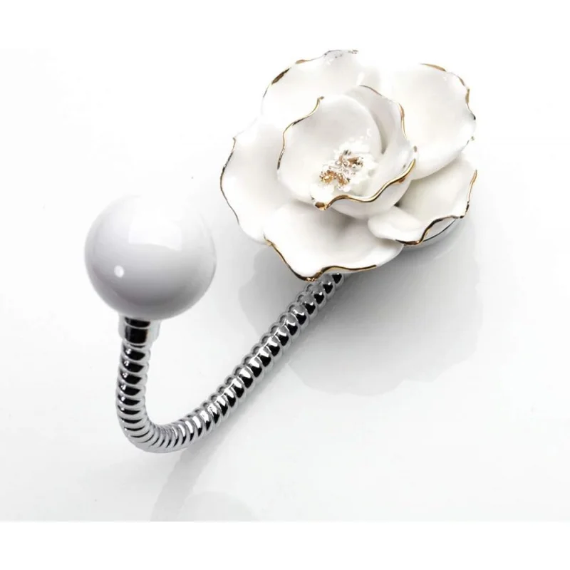 

Beautiful 3D Flower Ceramic Wall Coat , Chrome Decorative Robe Hook, Scarf, Bag, Towel, Hat etc for Kitchen Bathroom Office