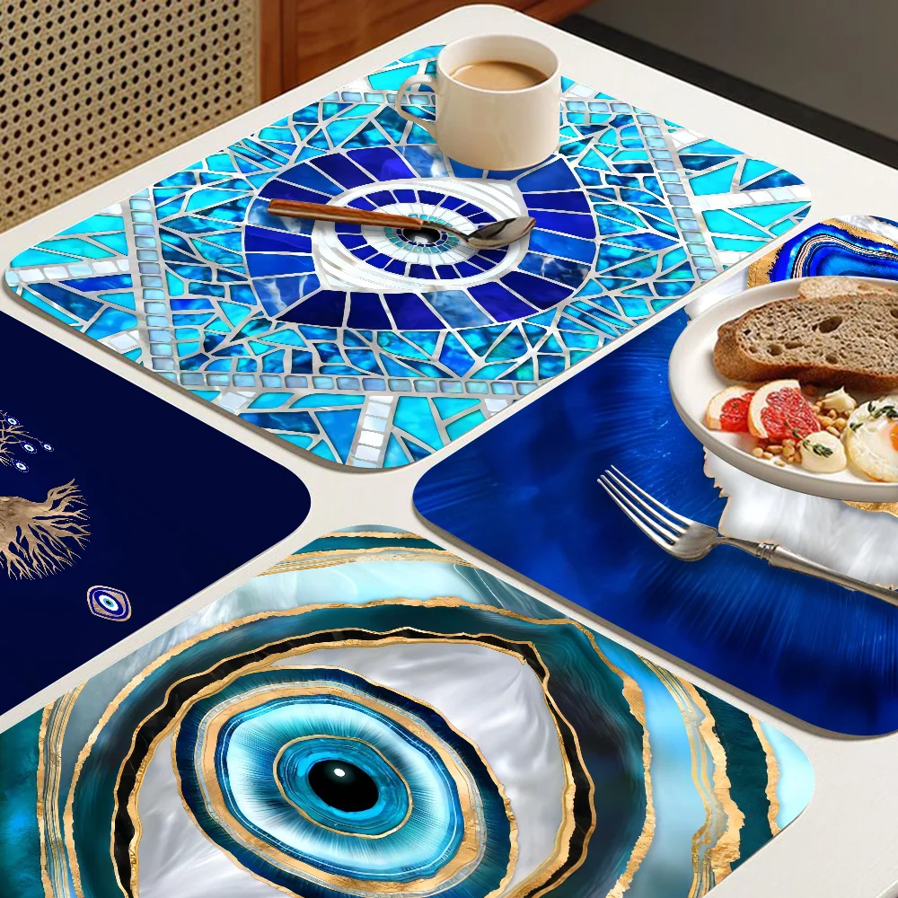 Evil Eye Coffee Cup Ironing Mat Modern Art Texture Drying Mat Kitchen Counter Coffee Bar Drain Mat