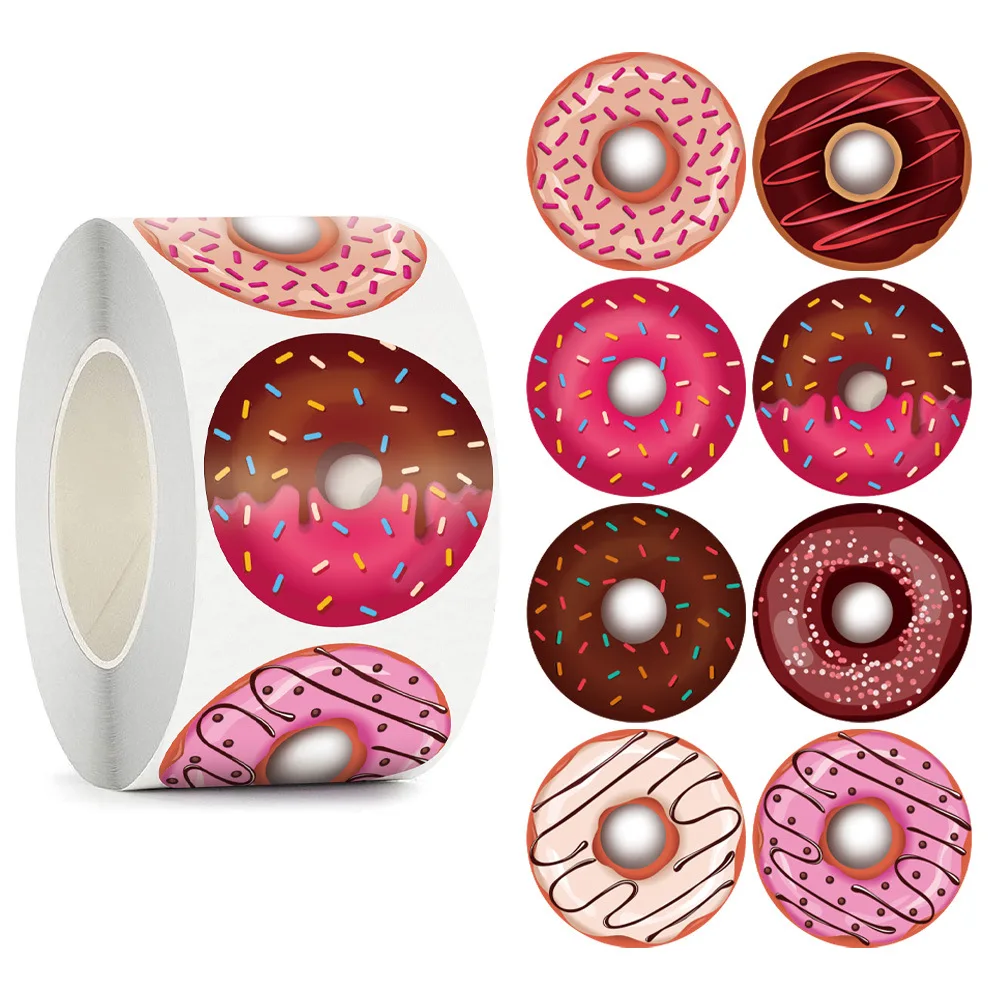 100-500PCS Donut Stickers 8 Designs Delicious dessert Looking Handmade Donuts labels stickers for Cake bread baking